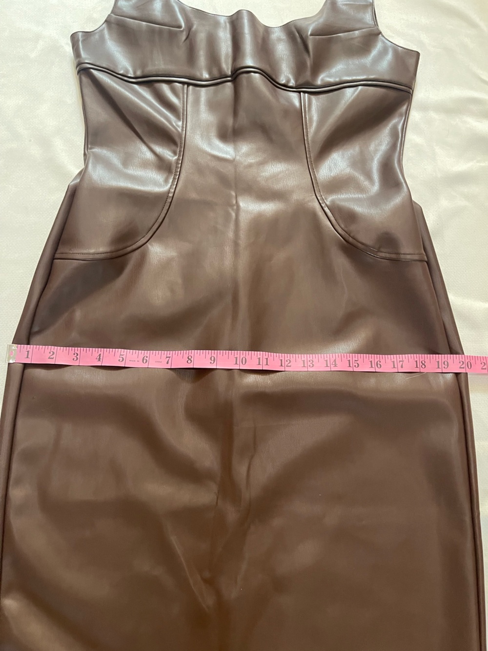 COMMENSE Dark Brown Tone Faux Leather Square Neck Midi Dress Size L NWT - Picture 13 of 16